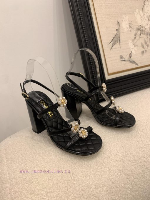 Chanel Coarse Heel Strap Sandals With Pearl Camellia Buckle DecorationOfficial CatalogCode 3536 30mspb2q - Image 10