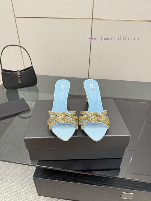 GINA's Niche Luxury Brand Barbie's Same Pointed Fine Heel Stone Patterned High-heeled Rhineston la09dzc0