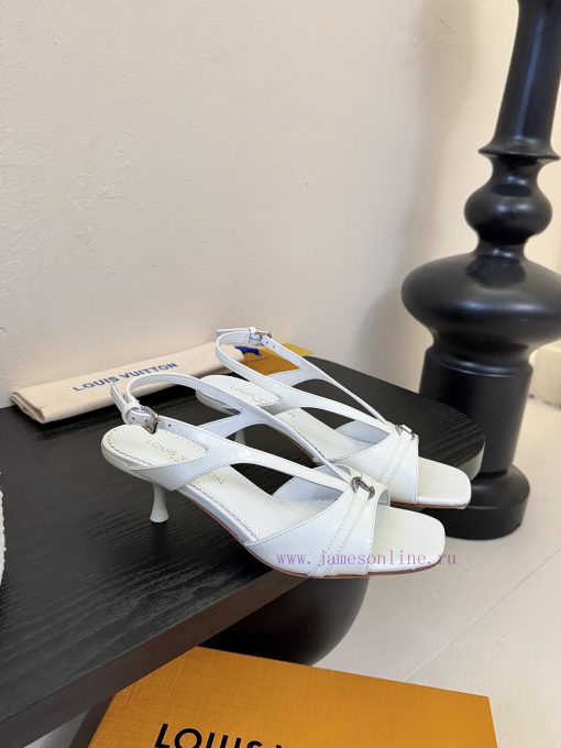 25ss Spring/summer New LOUIS VUITTON Lv Square Buckle V-belt Cat Heel Sandals With Exposed Heel uwhphrj9 - Image 3