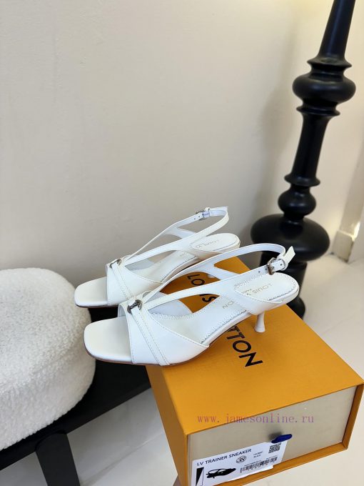 25ss Spring/summer New LOUIS VUITTON Lv Square Buckle V-belt Cat Heel Sandals With Exposed Heel uwhphrj9 - Image 6