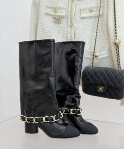 Chanel | Chanel 25k Autumn/Winter New Product Large Chain Color MatchThick Heeled Pants BootsIc mij2ee2a