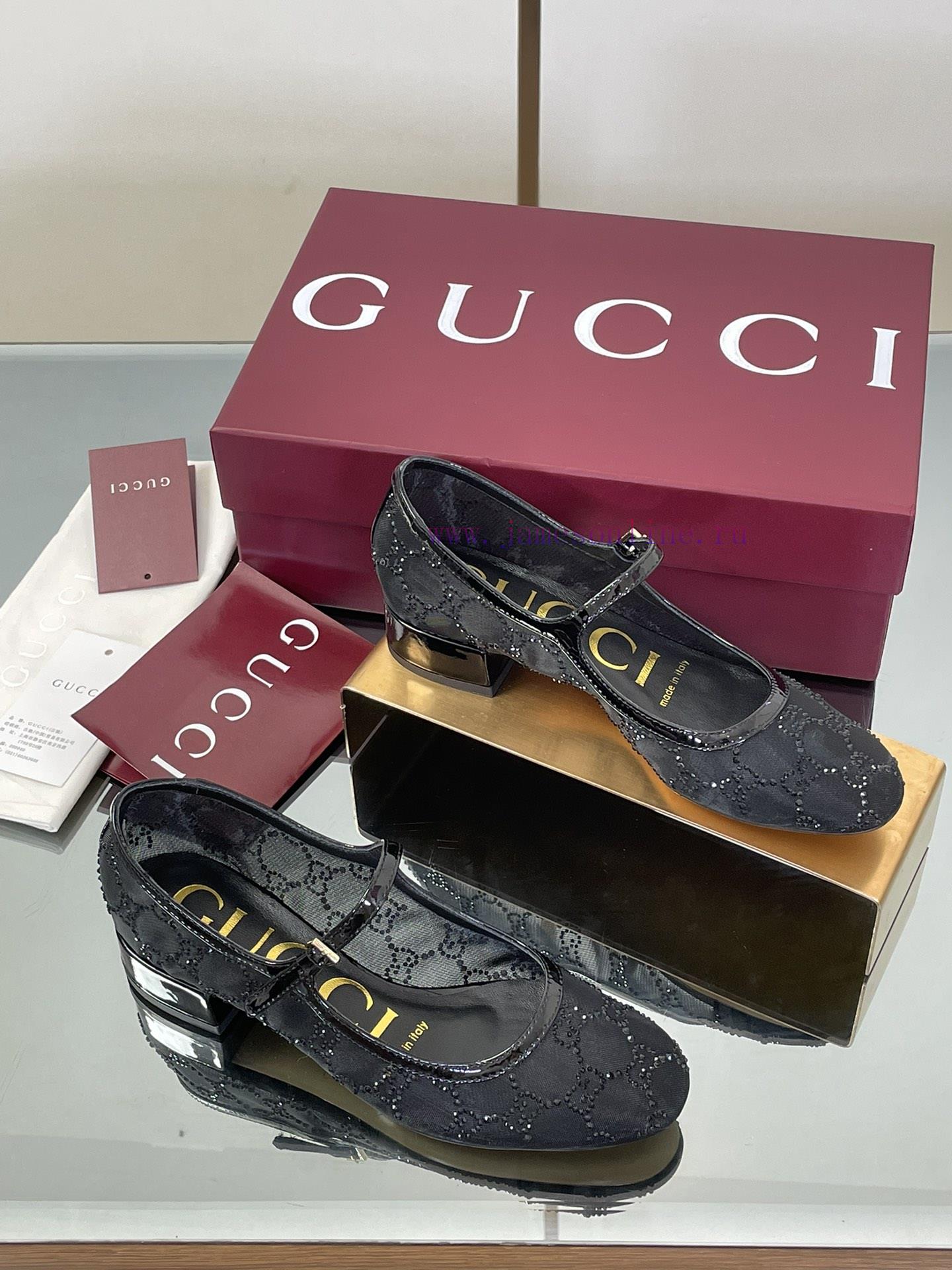 2025 Early Autumn New GUCCi High End Boutique Mesh Diamond Mary Jane Crystal Shoes Gucci Lacque eupwcij0 - Image 2