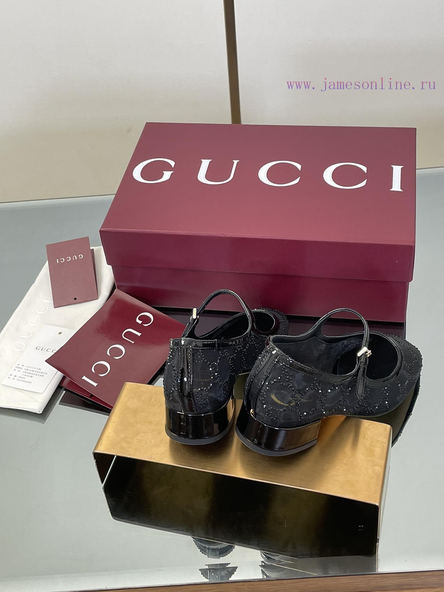 2025 Early Autumn New GUCCi High End Boutique Mesh Diamond Mary Jane Crystal Shoes Gucci Lacque eupwcij0 - Image 6