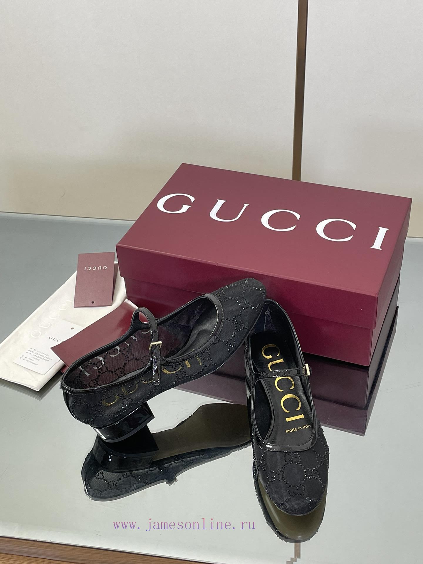 2025 Early Autumn New GUCCi High End Boutique Mesh Diamond Mary Jane Crystal Shoes Gucci Lacque eupwcij0 - Image 9