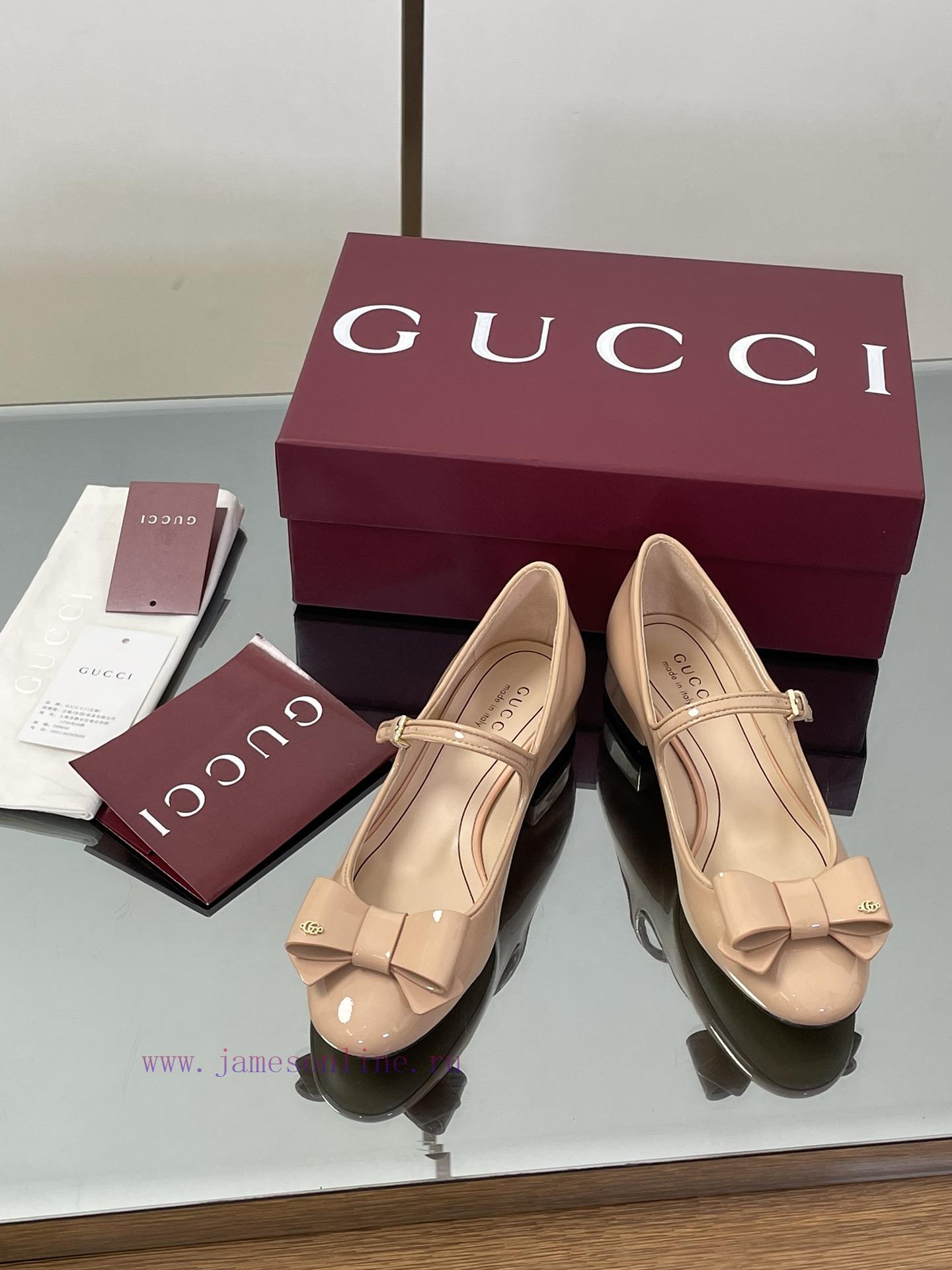 Apricot Colored GuCC High-end Boutique 2025 Early Autumn Series New Product Bow Mary Jane Flat ex4bc7it - Image 3