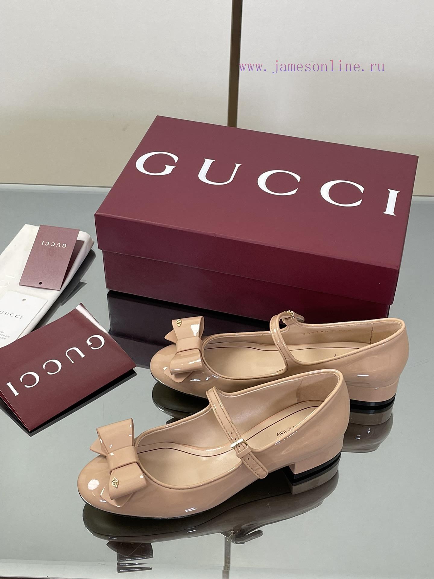 Apricot Colored GuCC High-end Boutique 2025 Early Autumn Series New Product Bow Mary Jane Flat ex4bc7it - Image 5
