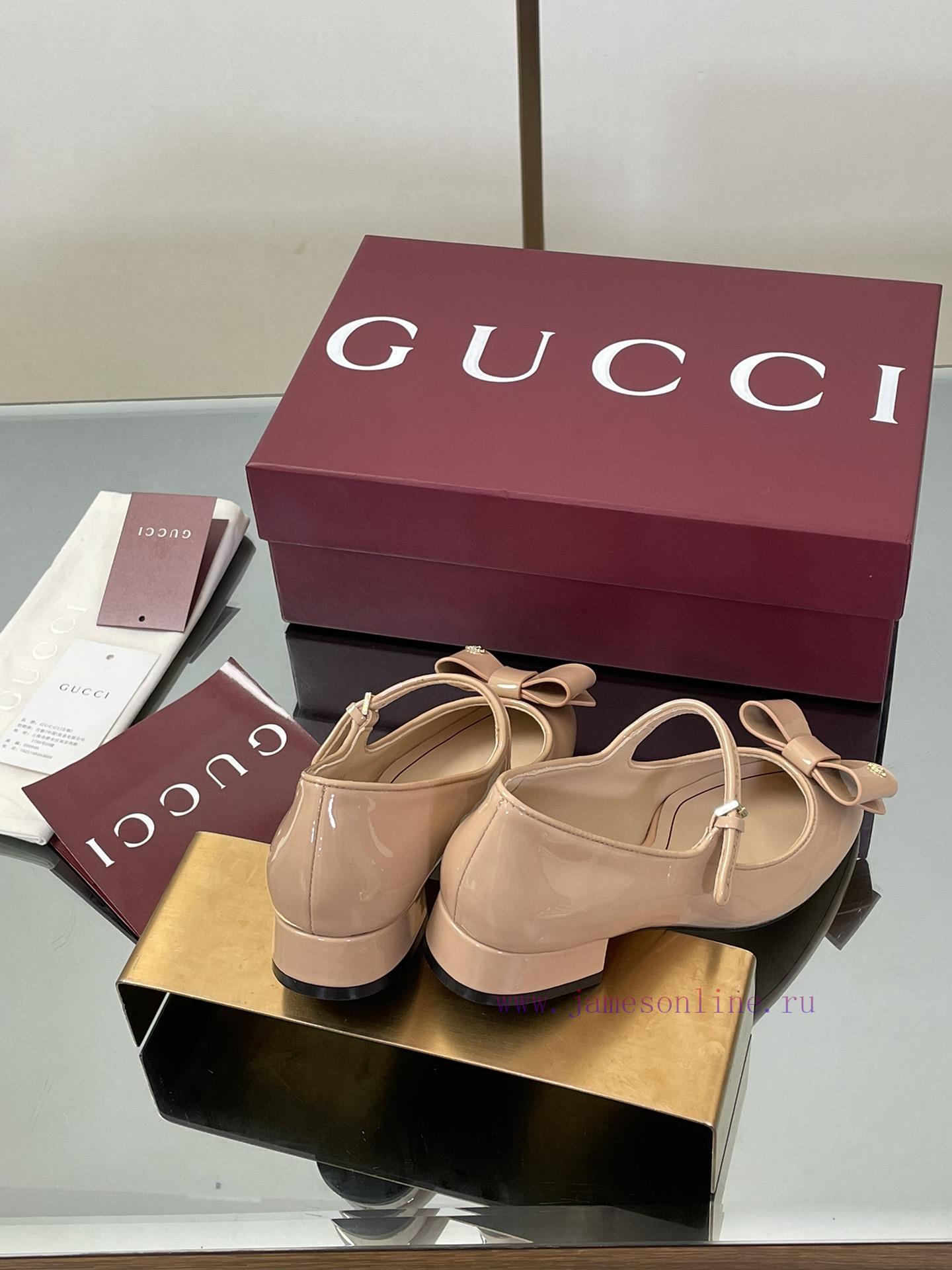 Apricot Colored GuCC High-end Boutique 2025 Early Autumn Series New Product Bow Mary Jane Flat ex4bc7it - Image 6