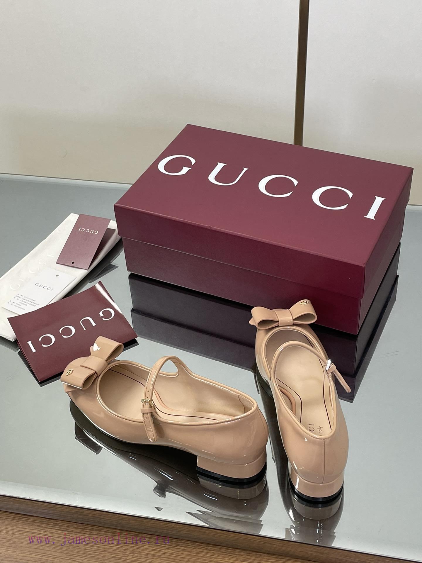 Apricot Colored GuCC High-end Boutique 2025 Early Autumn Series New Product Bow Mary Jane Flat ex4bc7it - Image 7