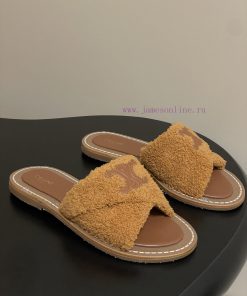 -Top Quality25ss Spring/Summer New CELINE LYMPIA Twisted Plush Slippers Triumphal Arch Plush Fa e15on2u1