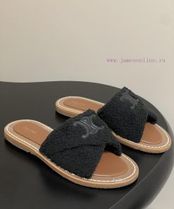 -Top Quality25ss Spring/Summer New CELINE LYMPIA Twisted Plush Slippers Triumphal Arch Plush Fa nb0k3fei
