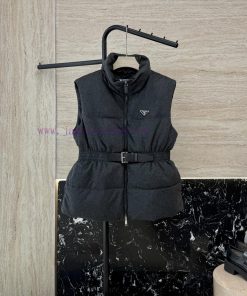AH723 New Down Jacket ️Prada Triangle Logo Collar Zipper 90% White Goose Down Vest Dark Grey em1cw1vs
