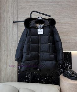 AH715 New Down Jacket ️Max Mara Oversized Fox Fur Collar Mid Length 90% White Goose Down Down ka2p1p3v