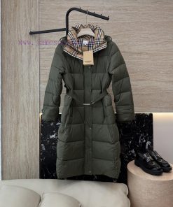 B8501 New Down Jacket ️Burberry Plaid Slim Fit Waist Down Jacket Long Black Military Gree eoas7rou