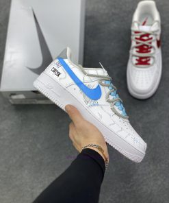 Customized Nike Air Force 1 Red And Blue Biwing Couple Style Mandarin Duck Color Graffiti Hand jxudgvkd