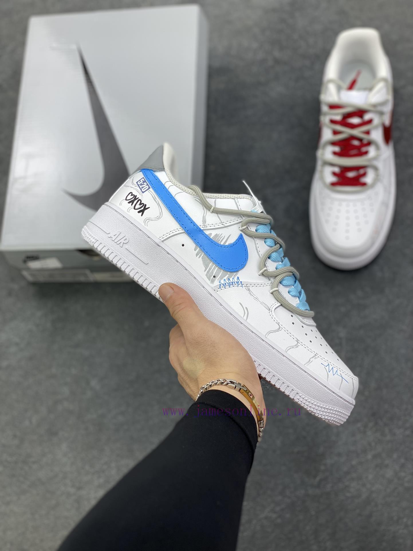 Customized Nike Air Force 1 Red And Blue Biwing Couple Style Mandarin Duck Color Graffiti Hand jxudgvkd