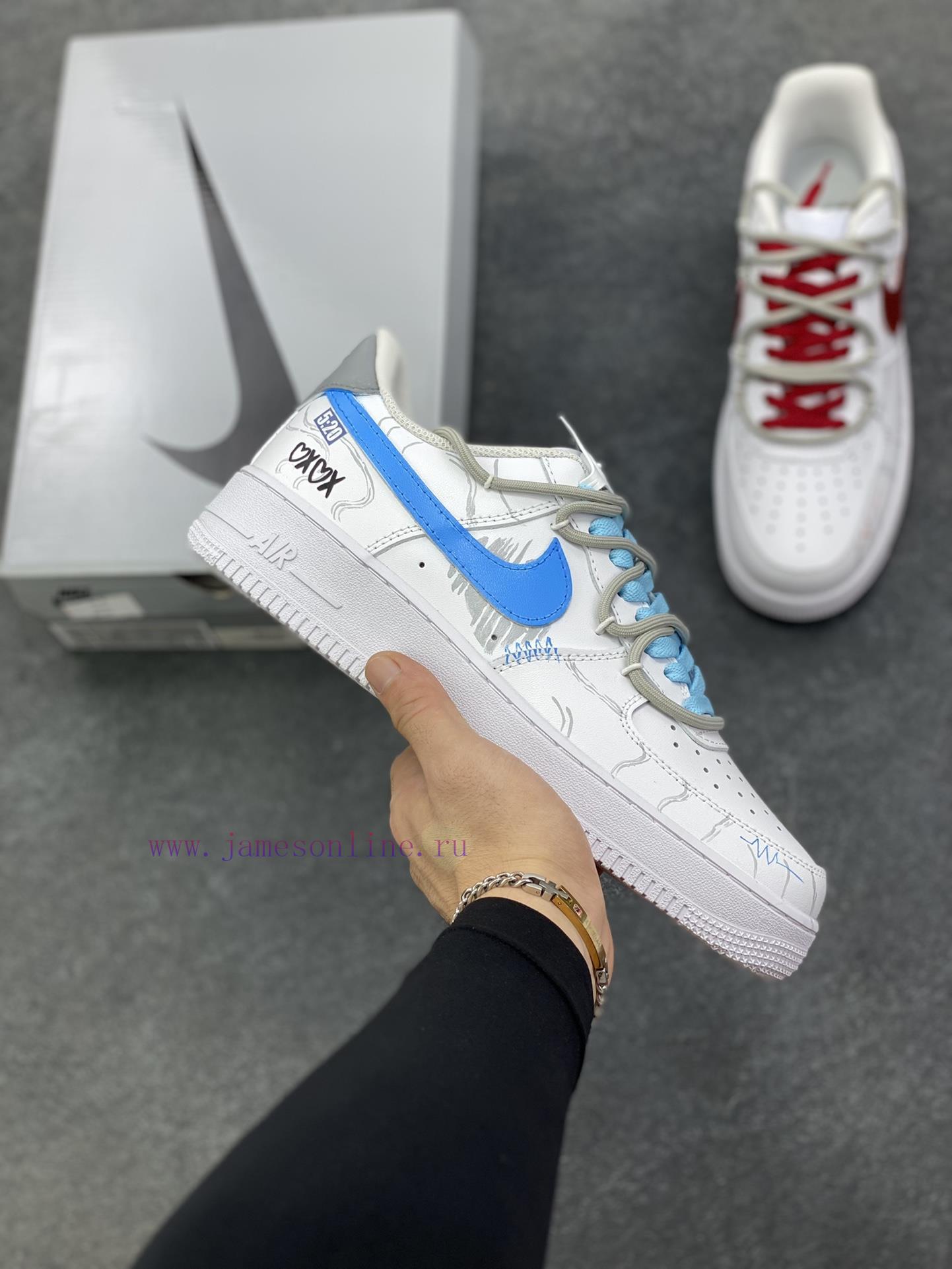Customized Nike Air Force 1 Red And Blue Biwing Couple Style Mandarin Duck Color Graffiti Hand jxudgvkd - Image 2