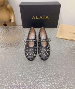 ALAIA Chicken Eye Buttoned Hole Shoes ALAIA 24SS French Fairy Ballet Flat Dance ShoesAzzedine A yjspm24p