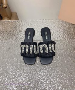 Miumi * Ss Spring/Summer New Flat Bottom Diamond Buckle Sheepskin Sandals And Slippers Top Grad 85ljo3io
