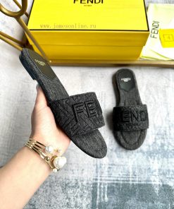 FENDI's Latest Bestseller Wide Lace Flat Slippers With Distressed Black Denim Material Adorned l9m5mvr0