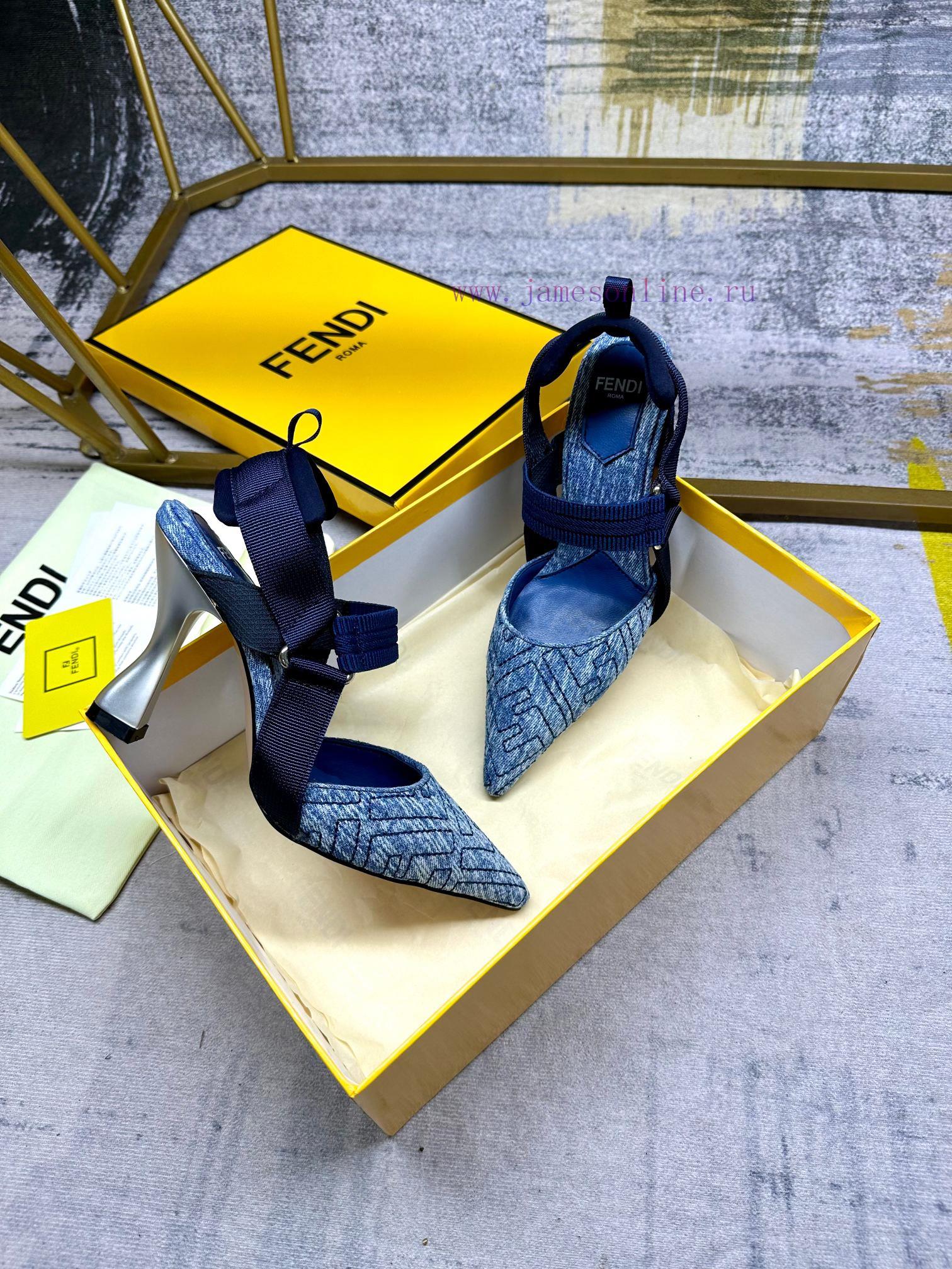 FENDI Colibri Barefoot Sandals With Elastic Ribbons Wrapping The Feet Imitation Blue Denim Mate vys63j42 - Image 7