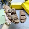 FENDI's Latest Popular Double Strap Flat Slippers Laser Engraved FF Pattern On Brown Cowhide Fa 7d880x19