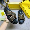 FENDI Cross Strap Slippers Brown FF Jacquard Fabric Detail Brown Leather Decoration Non Slip Ru mgwst8hg