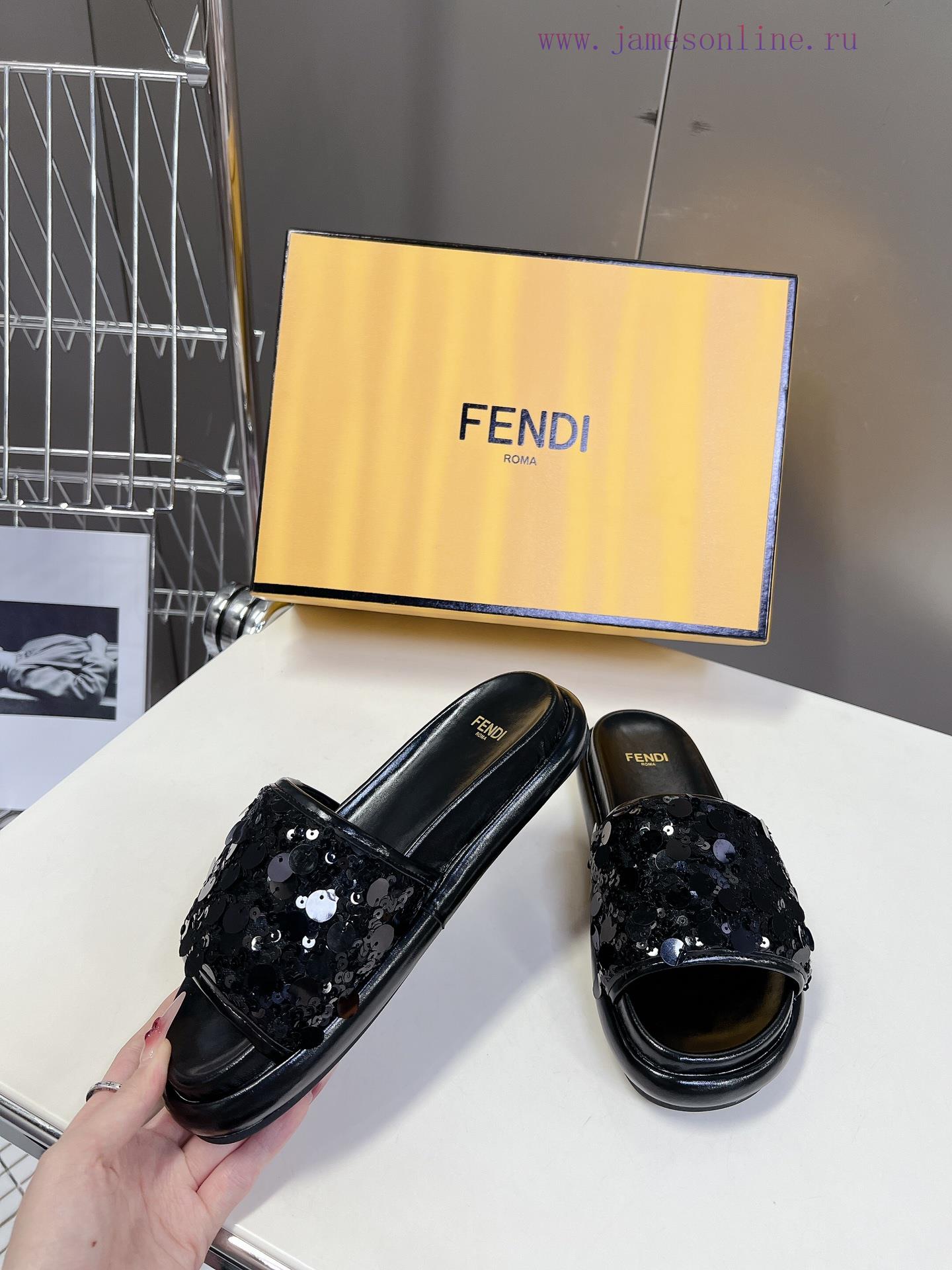 Top Of The Line Original FENDI Flat Slippers With Special Craftsmanship On The Upper Sequins Be z4kz7z88 - Image 5