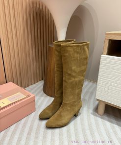 -24Ss Autumn And Winter New Miu Miu Tapered Thick Heel BootsThis Pair Of Suede Boots Combines C b9es3su8