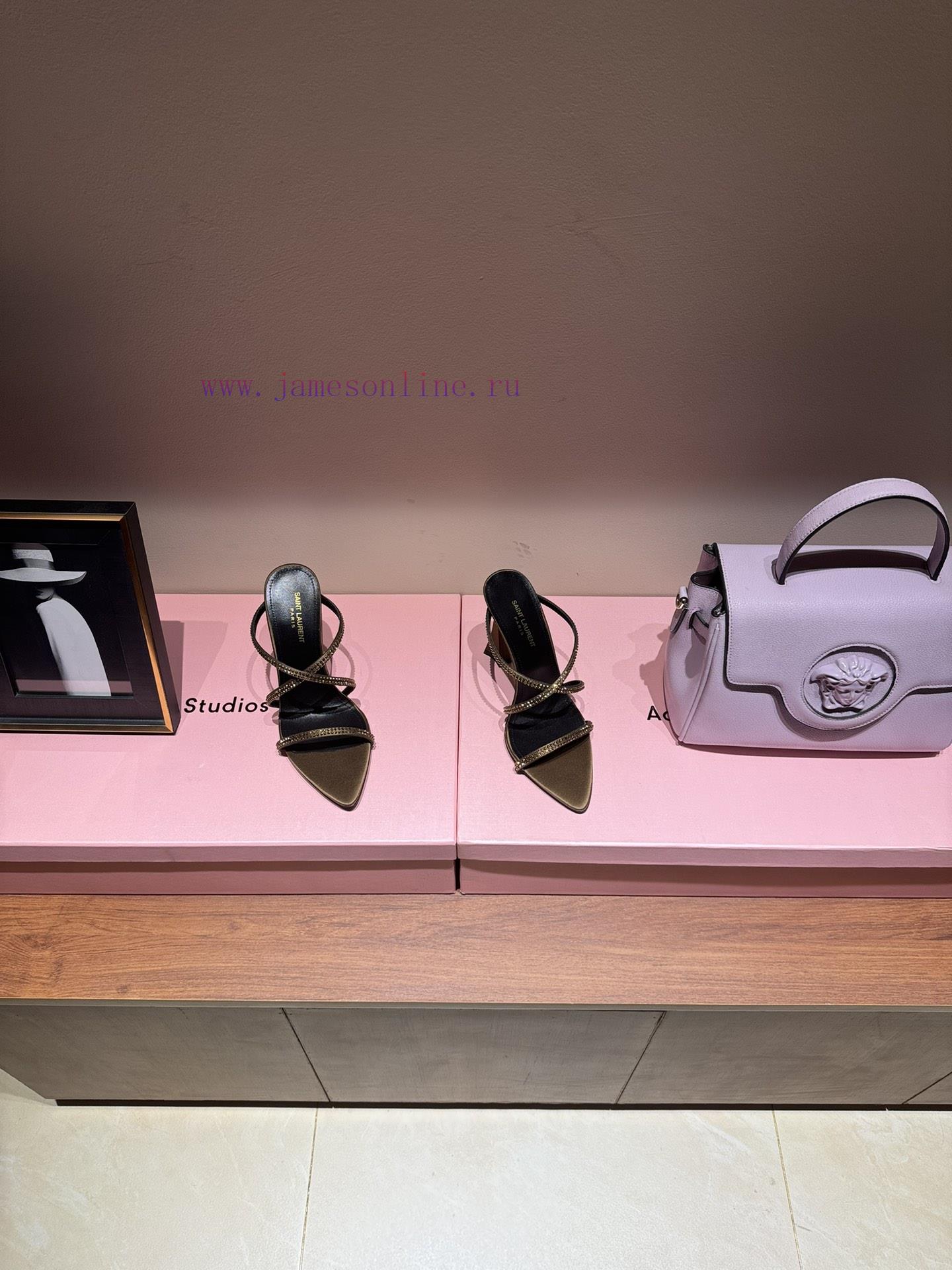 Saint LaurentYSL Saint Laurent Hot Diamond Cross Belt Ultra High Heel Fashion Sandals24ss Rhine pu2p7zvh - Image 3