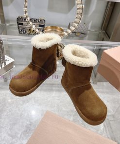 MiuMiu 2024 Autumn/Winter Fashion Style Strapped Wool Short Boots Snow Boots Fury ShoesFrequent k02tdkqq