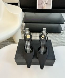 Leather And Silk 350Saint Laurent 25ss New Square Head Metal Buckle High HeelsYsl Fashion High jqhd8lwt
