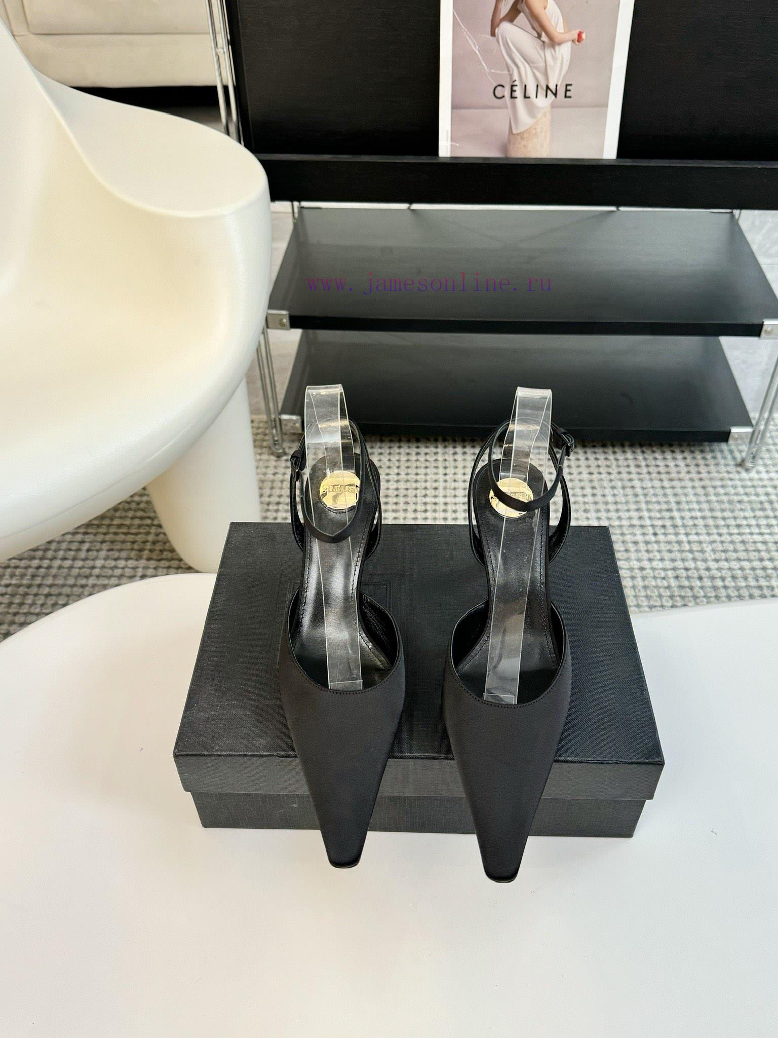 Leather And Silk 350Saint Laurent 25ss New Square Head Metal Buckle High HeelsYsl Fashion High jqhd8lwt