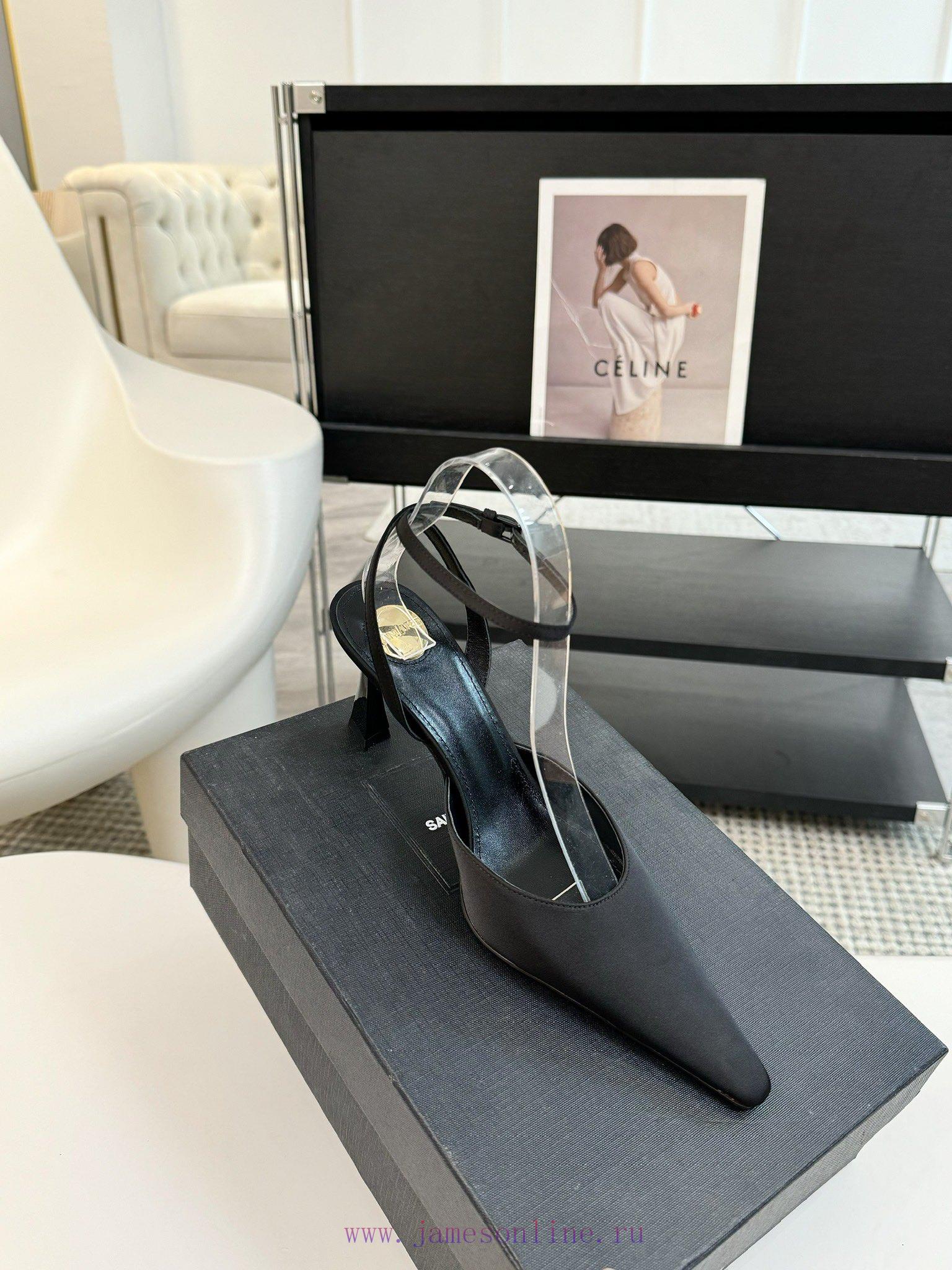Leather And Silk 350Saint Laurent 25ss New Square Head Metal Buckle High HeelsYsl Fashion High jqhd8lwt - Image 3