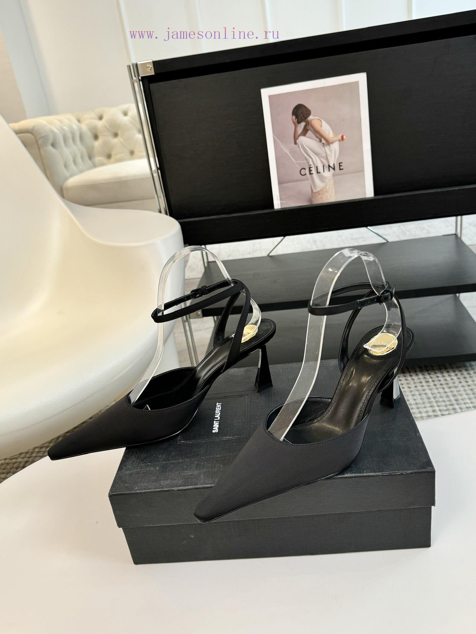 Leather And Silk 350Saint Laurent 25ss New Square Head Metal Buckle High HeelsYsl Fashion High jqhd8lwt - Image 4