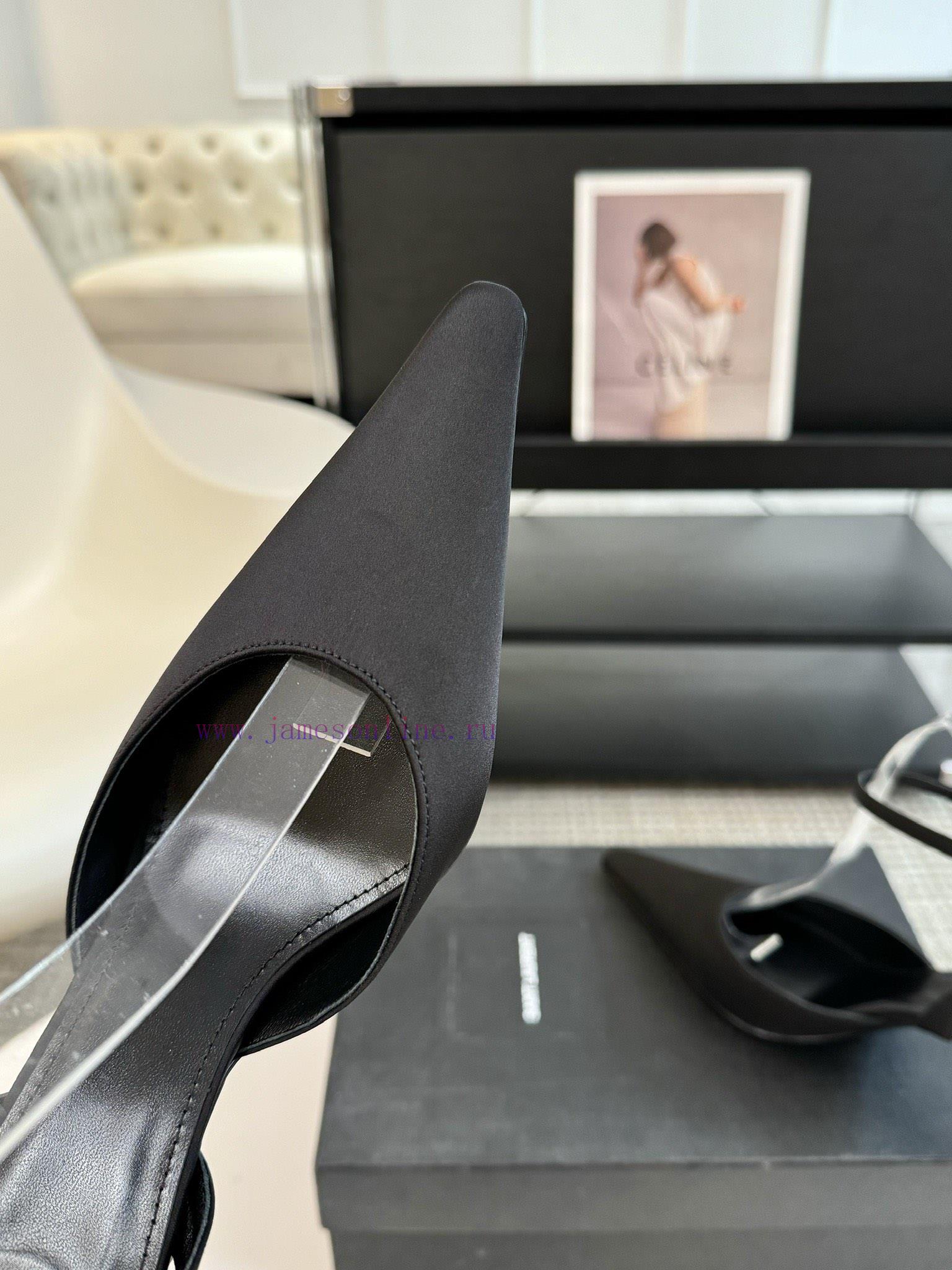 Leather And Silk 350Saint Laurent 25ss New Square Head Metal Buckle High HeelsYsl Fashion High jqhd8lwt - Image 5