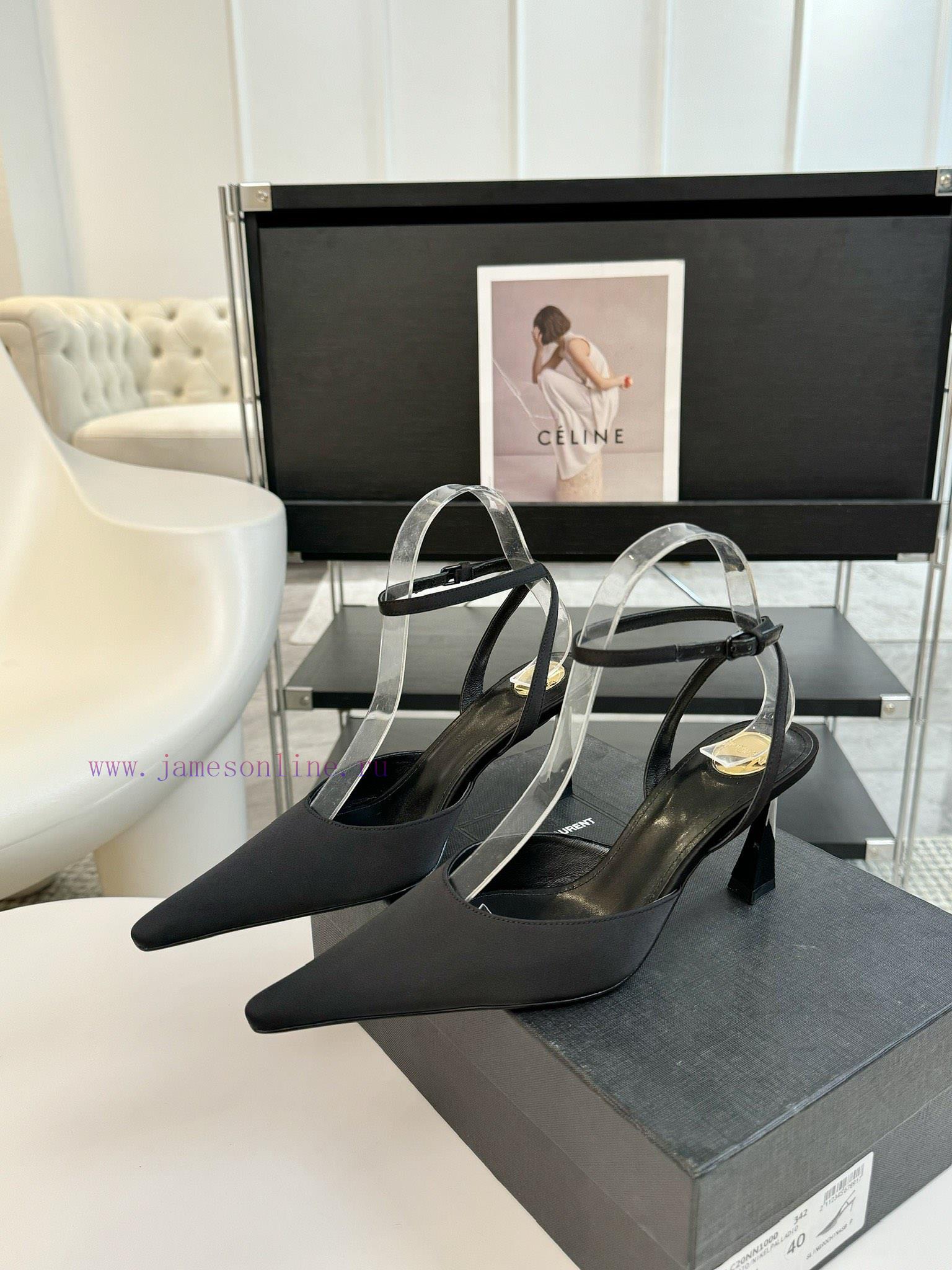Leather And Silk 350Saint Laurent 25ss New Square Head Metal Buckle High HeelsYsl Fashion High jqhd8lwt - Image 7