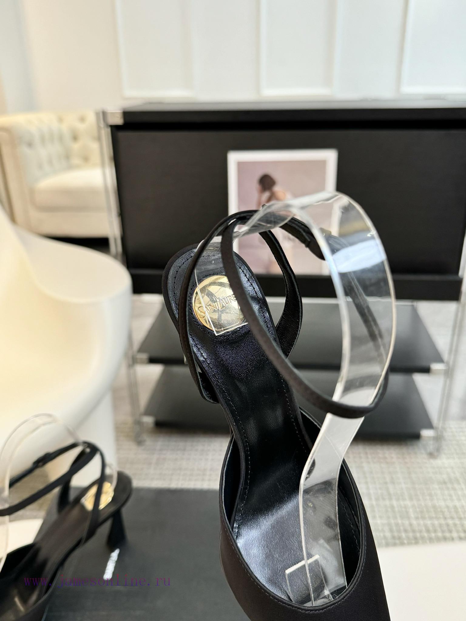 Leather And Silk 350Saint Laurent 25ss New Square Head Metal Buckle High HeelsYsl Fashion High jqhd8lwt - Image 9