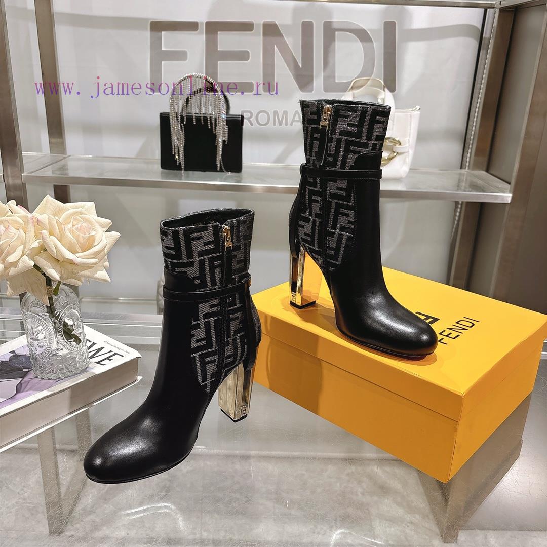 Genuine Leather Outsole2025 New Color 𝙁𝙀𝙉𝘿𝙄 | Delfina Leather High-heeled Short Boots〰 〰 〰 〰 ofbf6bbd - Image 6