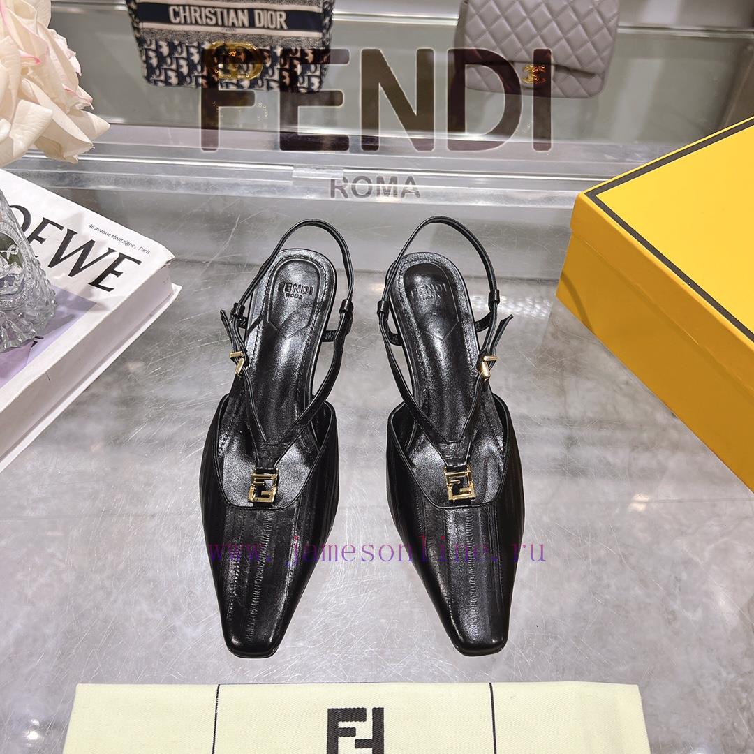② ⓪②⑤ Spring And Summer | Fendi FFold Square Head Eel Pattern Dew Heel Sandals〰 〰 〰 〰 Genuin u21mzpv8