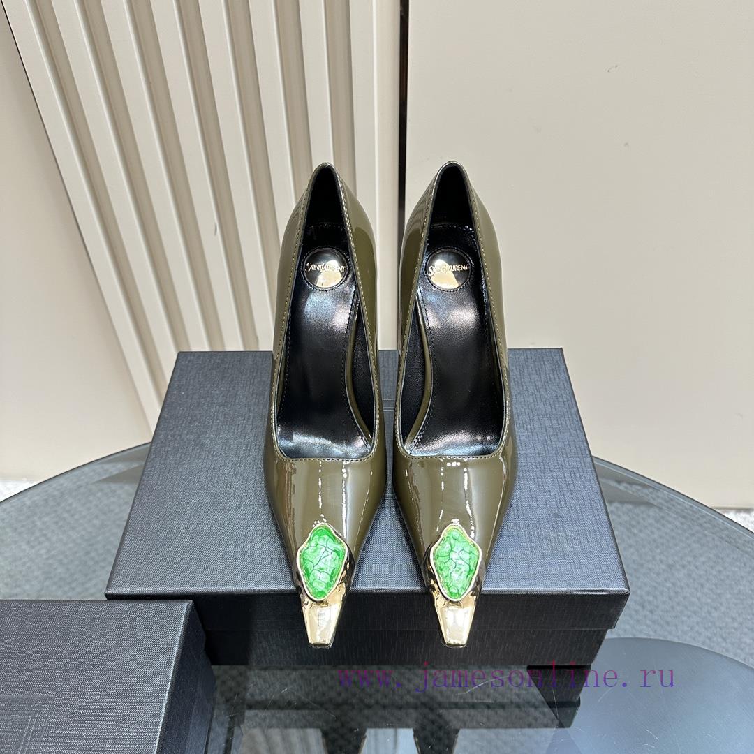 YSL Saint LaurentSS2024 New Product Metal Head Big Gemstone Elegant And Atmospheric High HeelsA jweooddn - Image 3