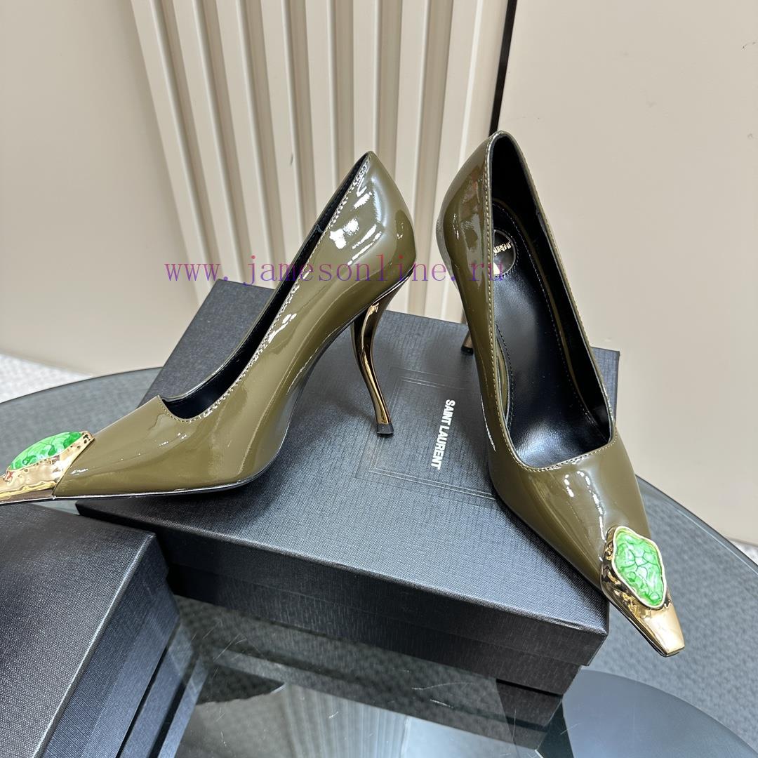YSL Saint LaurentSS2024 New Product Metal Head Big Gemstone Elegant And Atmospheric High HeelsA jweooddn - Image 4