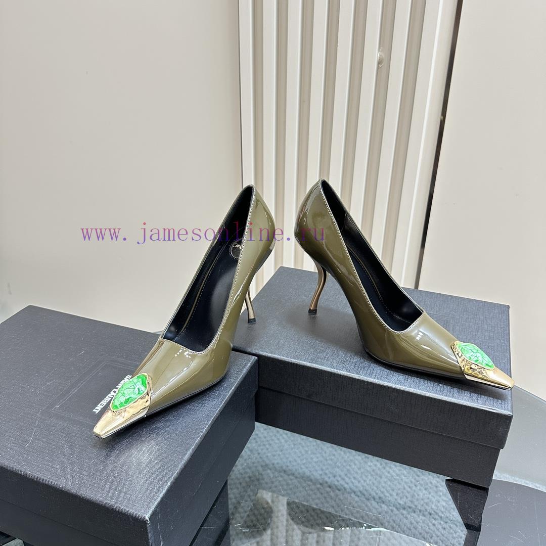 YSL Saint LaurentSS2024 New Product Metal Head Big Gemstone Elegant And Atmospheric High HeelsA jweooddn - Image 6