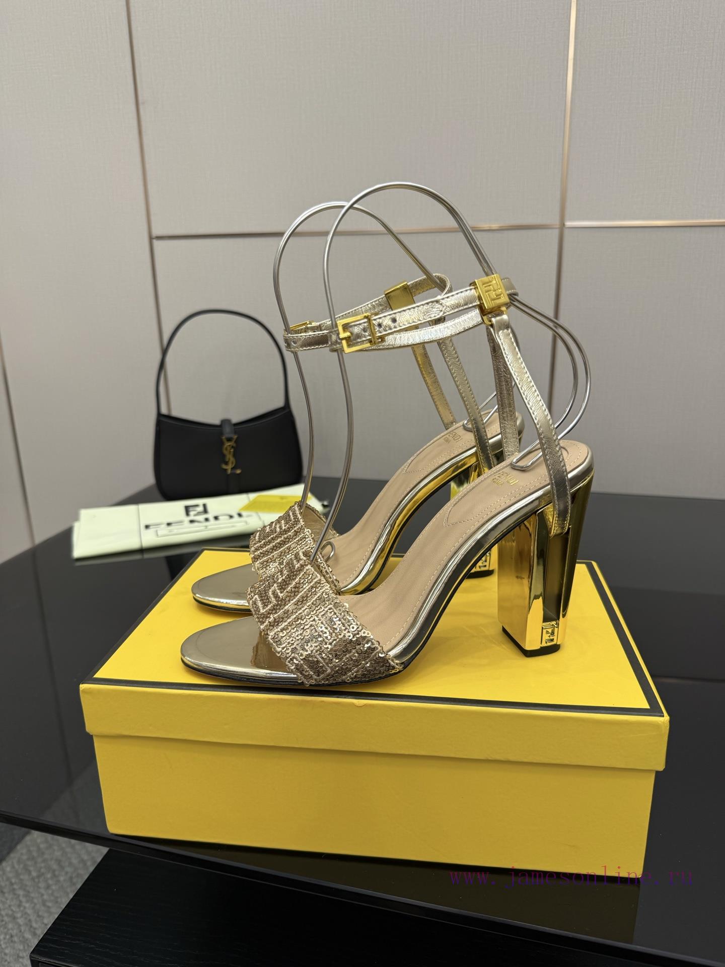 𝙁𝙀𝙉𝘿𝙄 New Fendi Delfina FF Sequin Embroidery Strap High Heels SandalsDelfina Sequin Embroidery w9j1zd1u - Image 5