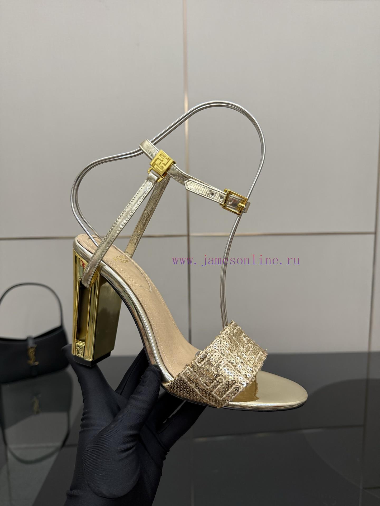 𝙁𝙀𝙉𝘿𝙄 New Fendi Delfina FF Sequin Embroidery Strap High Heels SandalsDelfina Sequin Embroidery w9j1zd1u - Image 8
