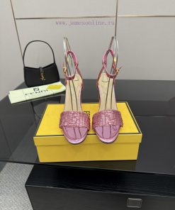 𝙁𝙀𝙉𝘿𝙄 New Fendi Delfina FF Sequin Embroidery Strap High Heels SandalsDelfina Sequin Embroidery auegmyf1