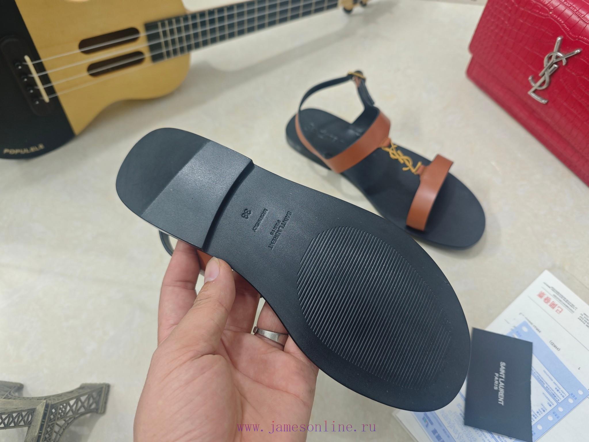 Saint Laurent Flat Sandals 2025 Early Spring Synchronized YSLLogo Letter Buckle DecorationClass g3pby12g - Image 2