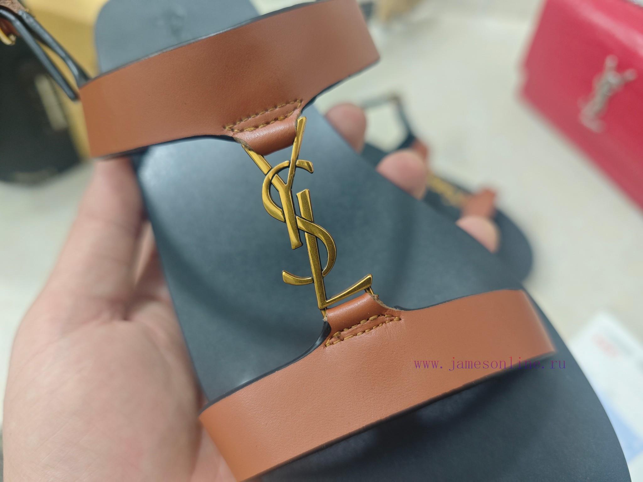 Saint Laurent Flat Sandals 2025 Early Spring Synchronized YSLLogo Letter Buckle DecorationClass g3pby12g - Image 3