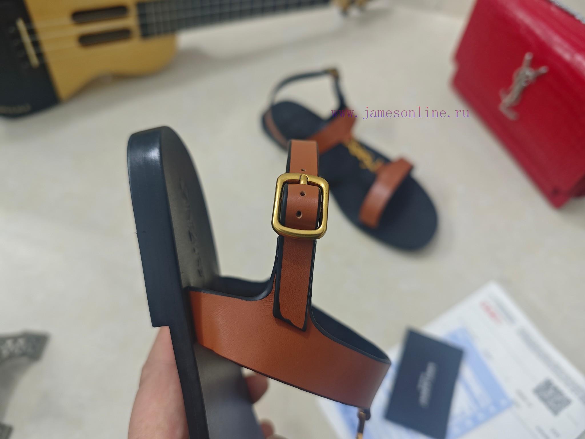 Saint Laurent Flat Sandals 2025 Early Spring Synchronized YSLLogo Letter Buckle DecorationClass g3pby12g - Image 4