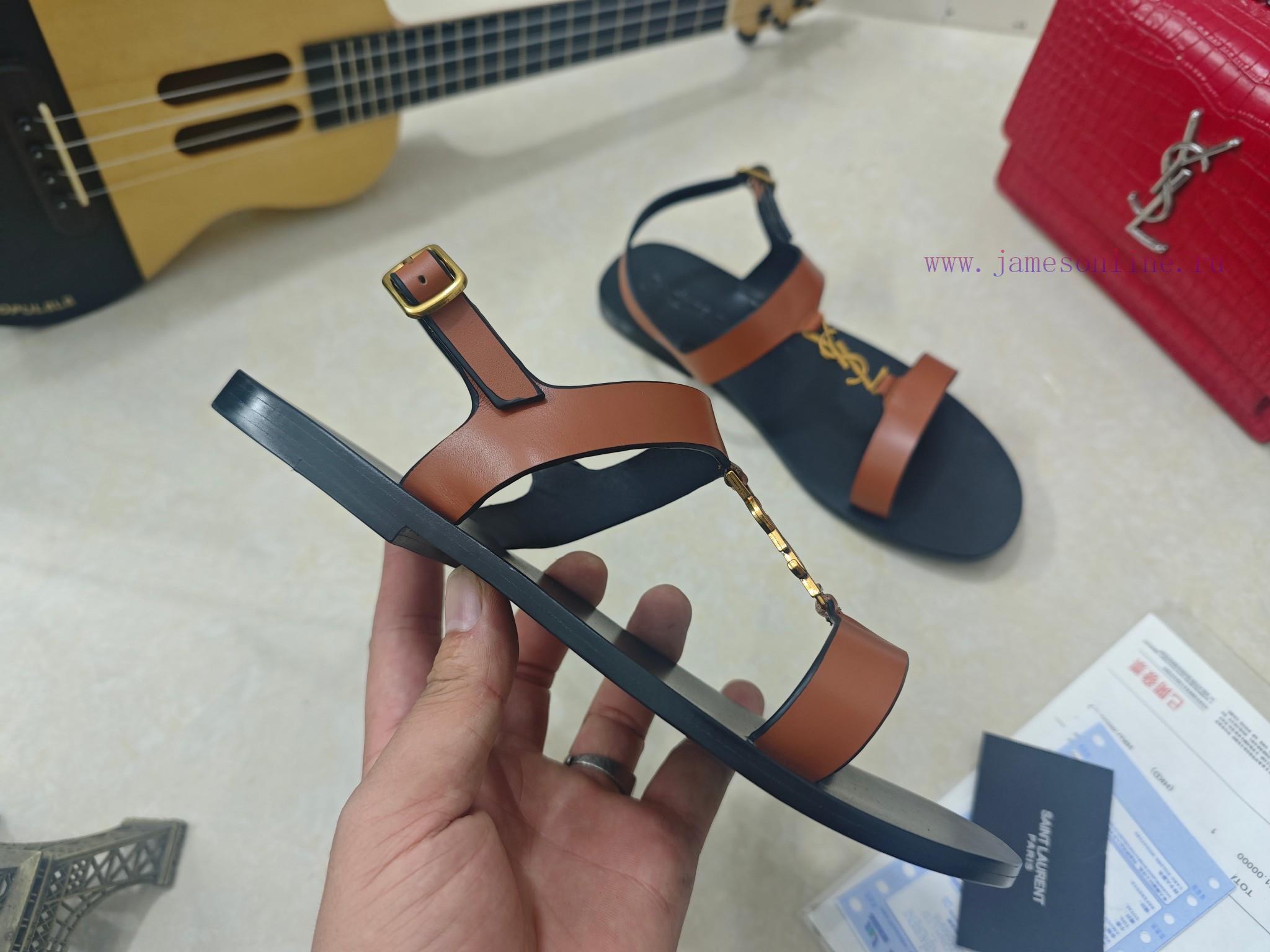 Saint Laurent Flat Sandals 2025 Early Spring Synchronized YSLLogo Letter Buckle DecorationClass g3pby12g - Image 5