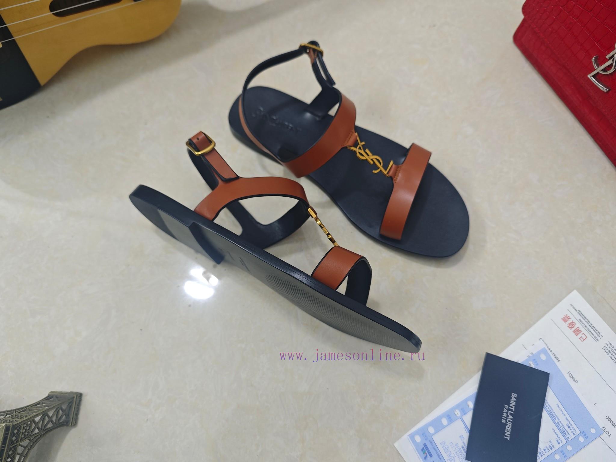 Saint Laurent Flat Sandals 2025 Early Spring Synchronized YSLLogo Letter Buckle DecorationClass g3pby12g - Image 7